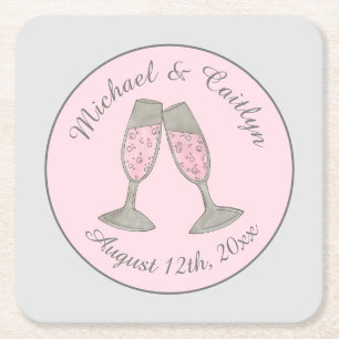 Dessous De Verre Carré Fête des mariées de verre de Champagne rose Mariag