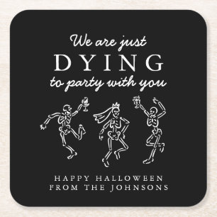 Dessous De Verre Carré Fête d'Halloween aux squelettes dessinés à la main
