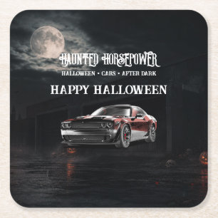 Dessous De Verre Carré Fête d'Halloween de Muscle Car Américain Effrayant