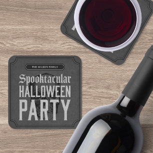 Dessous De Verre Carré Fête d'Halloween Grise Tête de Mort Spooktacular