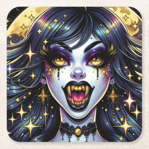 Dessous De Verre Carré Fête d'Halloween Vampire de Style de Bande Dessiné