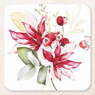 Dessous De Verre Carré Fête d'hiver poinsettia aquarelle fleurs