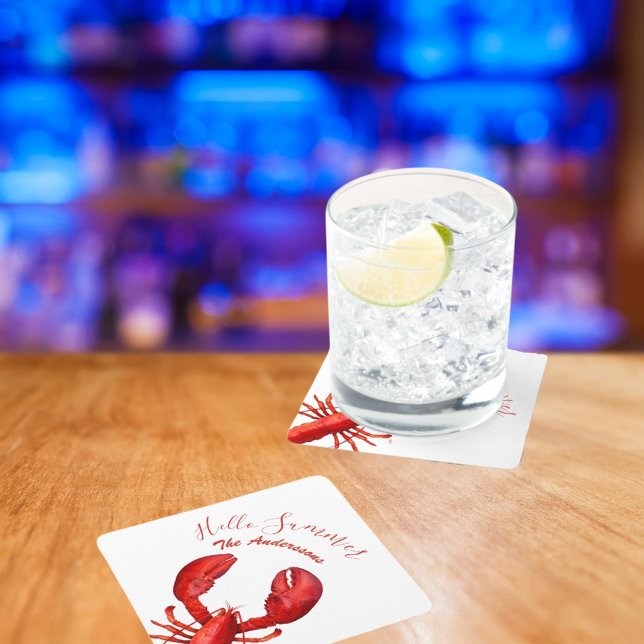 Dessous De Verre Carré Fête du nom d'été blanc de homard rouge (Créateur téléchargé)
