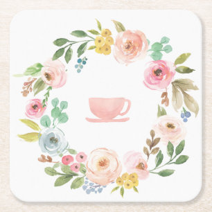 Dessous De Verre Carré Fête du thé à la Fête des mariées florale