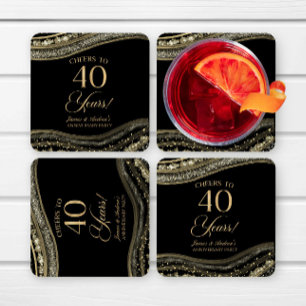 Dessous De Verre Carré Fête élégante d'anniversaire de 40 ans en agate no