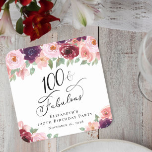 Dessous De Verre Carré Fête élégante de fleurs pour les 100 ans