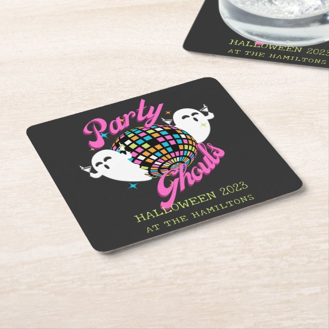 Dessous De Verre Carré Fête Gouls Retro Halloween Ghosts (Incliné)