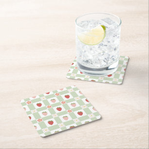 Dessous De Verre Carré Fête Pastel Vert Gingham Fraise