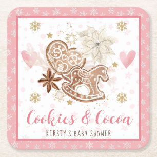 Dessous De Verre Carré Fête Prénatale "Cookies roses et cacao"