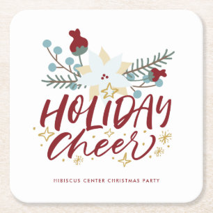 Dessous De Verre Carré Fêtes Fête d'hiver Floral Noël
