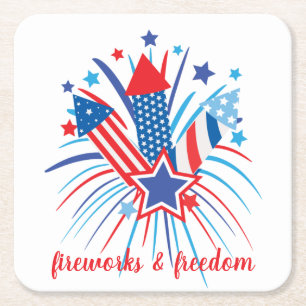 Dessous De Verre Carré Feu d'artifice patriotique et liberté
