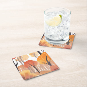 Dessous De Verre Carré Feuillage d'automne forêt aquarelle feuilles