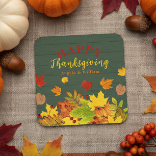Dessous De Verre Carré Feuillage de automne coloré Baies rouges Thanksgiv
