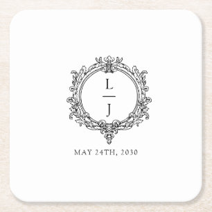 Dessous De Verre Carré feuillage noir et blanc mariage Crest