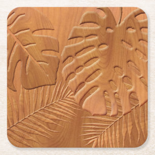 Dessous De Verre Carré Feuillages en bois sculpté Imprimer