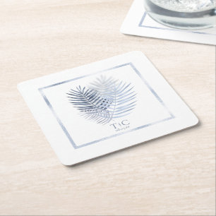Dessous De Verre Carré Feuille de palme luxuriante Mariage Windsor bleu/b