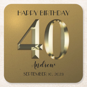 Dessous De Verre Carré Feuille d'or métallique 40e anniversaire