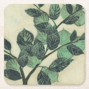 Dessous De Verre Carré Feuille et branches sur l'arrière - plan crème