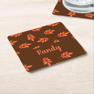 Dessous De Verre Carré Feuille rouge nom personnalisé brun