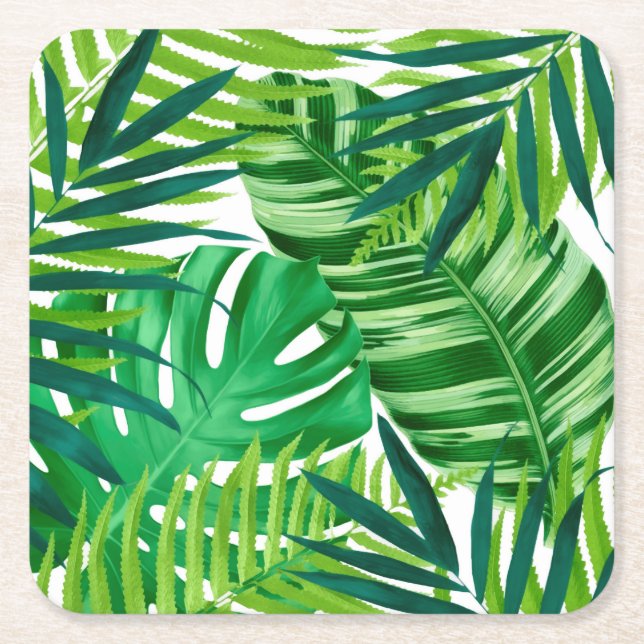 Dessous De Verre Carré Feuille tropical vert (Devant)