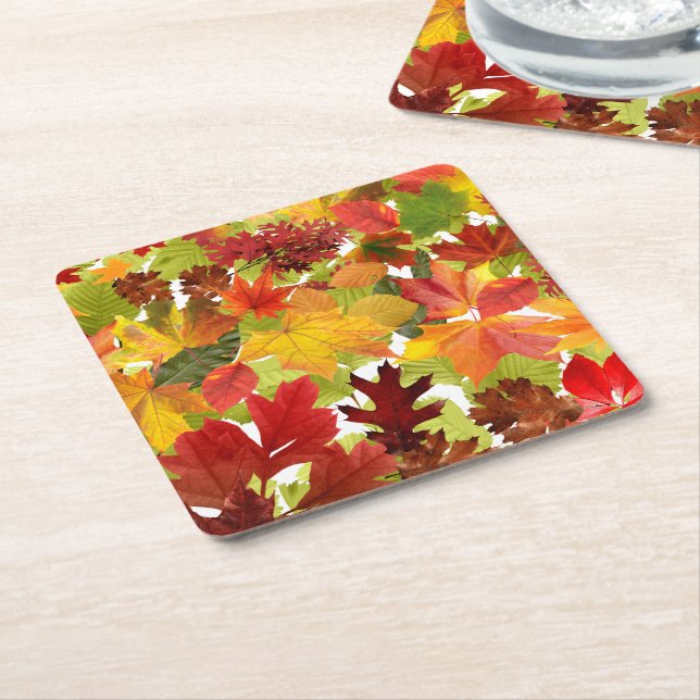 Dessous De Verre Carré Feuilles automnales d'automne (Incliné)
