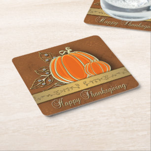 Dessous De Verre Carré Feuilles Citrouilles précieux de Thanksgiving Gold