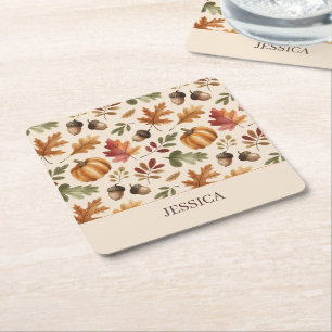 Dessous De Verre Carré Feuilles d'aquarelle orange d'automne