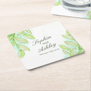 Dessous De Verre Carré feuilles d'aquarelle verte mariage dessous de verr
