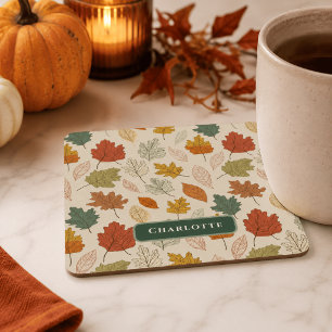 Dessous De Verre Carré Feuilles d'automne personnalisées – Nom personnali
