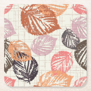Dessous De Verre Carré Feuilles d'automne sur le beige.