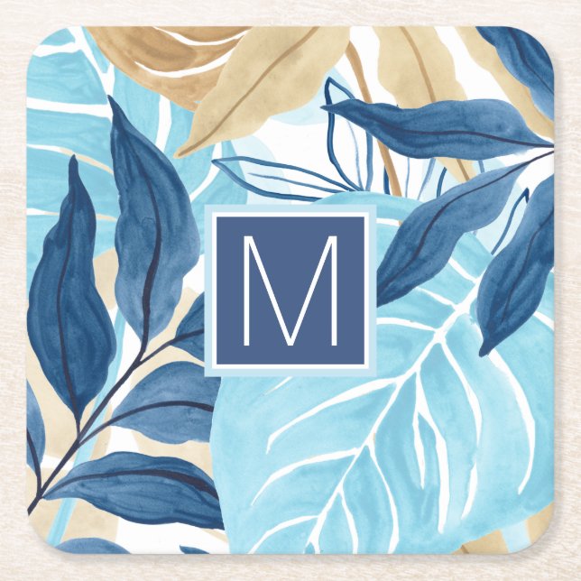 Dessous De Verre Carré Feuilles de la Jungle Bleue (Devant)