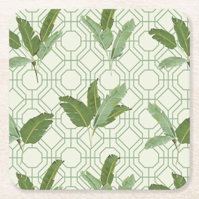Dessous De Verre Carré Feuilles de palmiers tropicaux (Devant)