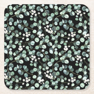 Dessous De Verre Carré Feuilles d'Eucalyptus : Motif de fleurs blanches