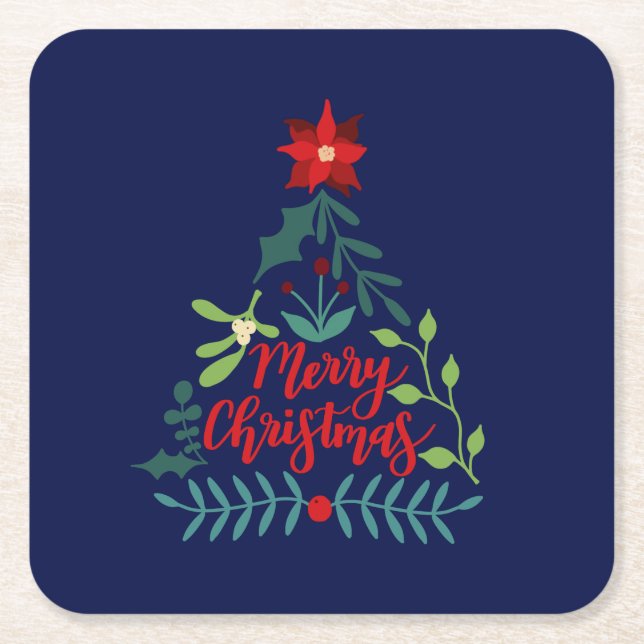 Dessous De Verre Carré Feuilles du feuillage de Noël (Devant)