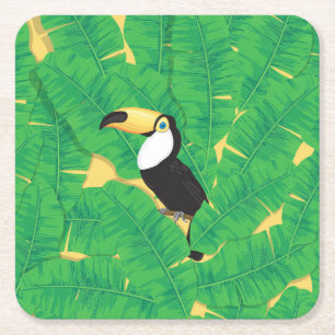 Dessous De Verre Carré Feuilles toucans et bananes