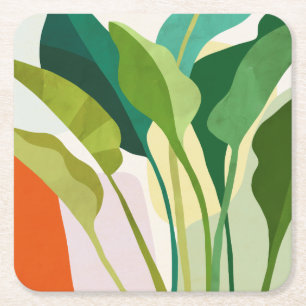 Dessous De Verre Carré Feuilles tropicaux