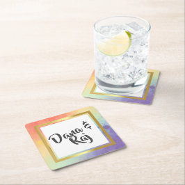 Dessous De Verre Carré Fierté arc-en-ciel avec Mariage de cadre or