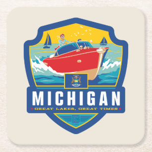 Dessous De Verre Carré Fierté de l'État   Michigan