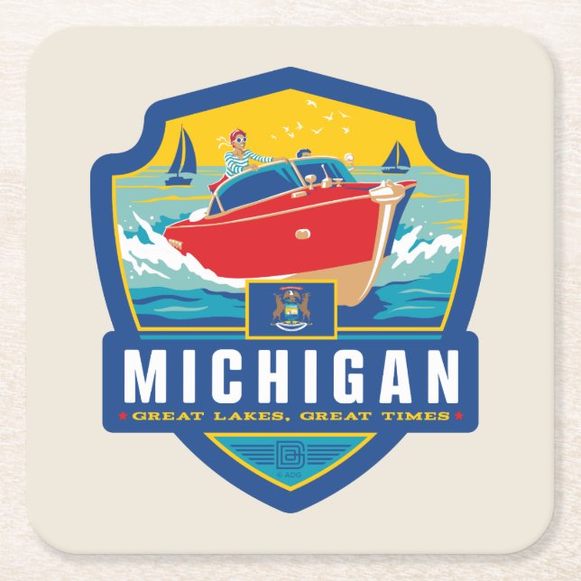 Dessous De Verre Carré Fierté de l'État | Michigan (Devant)