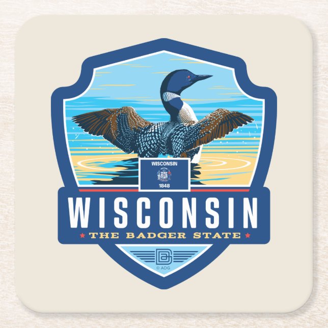 Dessous De Verre Carré Fierté de l'État | Wisconsin (Devant)