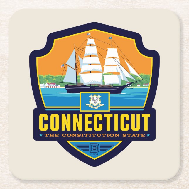 Dessous De Verre Carré Fierté d'État| Connecticut (Devant)