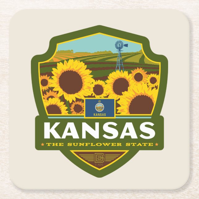 Dessous De Verre Carré Fierté d'État| Kansas (Devant)