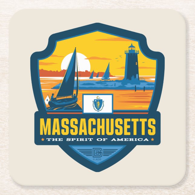 Dessous De Verre Carré Fierté d'État| Massachusetts (Devant)