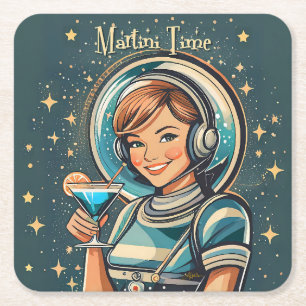 Dessous De Verre Carré Fille Astro Rétro Futuriste Temps Martini
