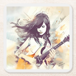 Dessous De Verre Carré Fille avec musique rock vibes