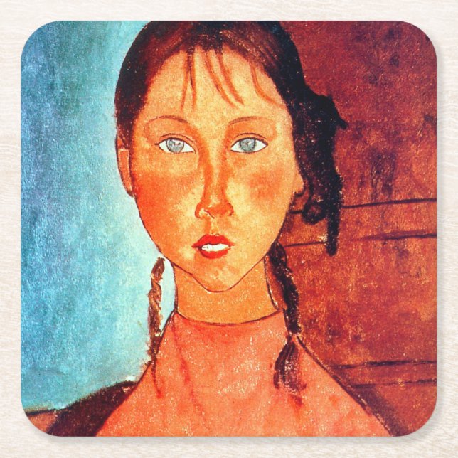 Dessous De Verre Carré Fille avec Pigtails, Modigliani (Devant)