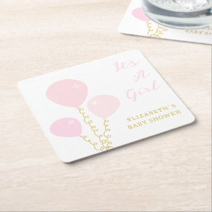 Dessous De Verre Carré Fille Ballons Roses Baby Shower
