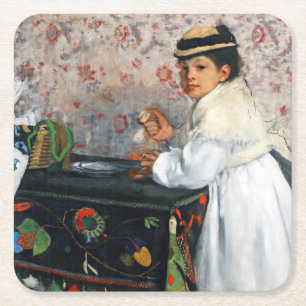 Dessous De Verre Carré Fille dans un Casquette, Edgar Degas
