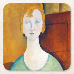 Dessous De Verre Carré Fille dans une blouse verte, Modigliani