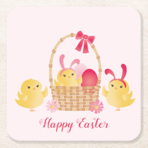 Dessous De Verre Carré Fille Joyeux Poussins de Pâques rose